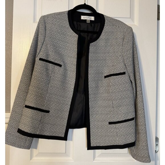 Kasper Separates Suit Jacket Blazer 16 Black White Classic Open Stretch - Picture 12 of 15